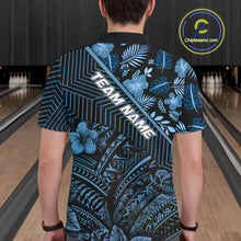 Load image into Gallery viewer, Black and Blue tribal pattern Bowling Polo, 1/4 zip Shirts For Men Custom Team Bowling Jerseys NQS11468
