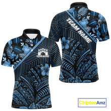Load image into Gallery viewer, Black and Blue tribal pattern Bowling Polo, 1/4 zip Shirts For Men Custom Team Bowling Jerseys NQS11468