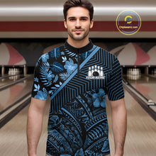 Load image into Gallery viewer, Black and Blue tribal pattern Bowling Polo, 1/4 zip Shirts For Men Custom Team Bowling Jerseys NQS11468