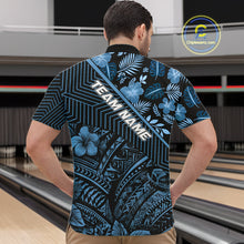Load image into Gallery viewer, Black and Blue tribal pattern Bowling Polo, 1/4 zip Shirts For Men Custom Team Bowling Jerseys NQS11468