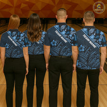 Load image into Gallery viewer, Black and Blue tribal pattern Bowling Polo, 1/4 zip Shirts For Men Custom Team Bowling Jerseys NQS11468