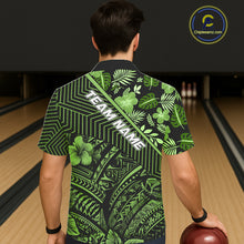 Load image into Gallery viewer, Black and Green tribal pattern tropical Bowling Hawaiian Shirts Custom Team Bowling Jerseys NQS11469