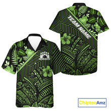 Load image into Gallery viewer, Black and Green tribal pattern tropical Bowling Hawaiian Shirts Custom Team Bowling Jerseys NQS11469