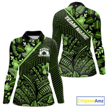 Load image into Gallery viewer, Black and Green tribal pattern Bowling Polo, 1/4 zip Shirts For Women Custom Team Bowling Jerseys NQS11469