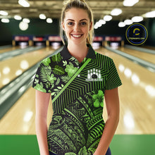 Load image into Gallery viewer, Black and Green tribal pattern Bowling Polo, 1/4 zip Shirts For Women Custom Team Bowling Jerseys NQS11469