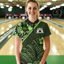 Load image into Gallery viewer, Black and Green tribal pattern Bowling Polo, 1/4 zip Shirts For Women Custom Team Bowling Jerseys NQS11469