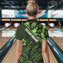 Load image into Gallery viewer, Black and Green tribal pattern Bowling Polo, 1/4 zip Shirts For Women Custom Team Bowling Jerseys NQS11469
