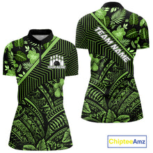 Load image into Gallery viewer, Black and Green tribal pattern Bowling Polo, 1/4 zip Shirts For Women Custom Team Bowling Jerseys NQS11469