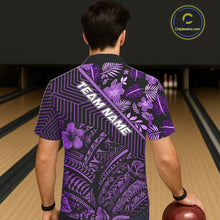 Load image into Gallery viewer, Black and Purple tribal pattern tropical Bowling Hawaiian Shirts Custom Team Bowling Jerseys NQS11470