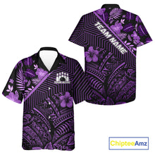 Load image into Gallery viewer, Black and Purple tribal pattern tropical Bowling Hawaiian Shirts Custom Team Bowling Jerseys NQS11470
