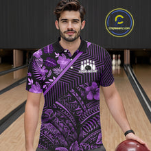 Load image into Gallery viewer, Black and Purple tribal pattern Bowling Polo, 1/4 zip Shirts For Men Custom Team Bowling Jerseys NQS11470