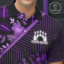 Load image into Gallery viewer, Black and Purple tribal pattern Bowling Polo, 1/4 zip Shirts For Men Custom Team Bowling Jerseys NQS11470