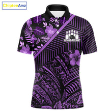 Load image into Gallery viewer, Black and Purple tribal pattern Bowling Polo, 1/4 zip Shirts For Men Custom Team Bowling Jerseys NQS11470