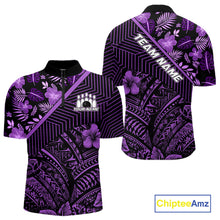 Load image into Gallery viewer, Black and Purple tribal pattern Bowling Polo, 1/4 zip Shirts For Men Custom Team Bowling Jerseys NQS11470