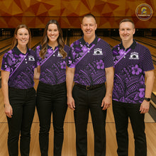 Load image into Gallery viewer, Black and Purple tribal pattern Bowling Polo, 1/4 zip Shirts For Men Custom Team Bowling Jerseys NQS11470