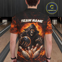 Load image into Gallery viewer, Personalized Skull Bowling Polo, 1/4 zip Jerseys for Men Custom Black and Orange Bowling Team shirts NQS11474