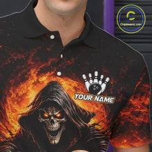 Load image into Gallery viewer, Personalized Skull Bowling Polo, 1/4 zip Jerseys for Men Custom Black and Orange Bowling Team shirts NQS11474