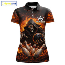 Load image into Gallery viewer, Personalized Skull Bowling Polo, 1/4 zip Jerseys for Women Custom Black and Orange Bowling Team shirt NQS11474