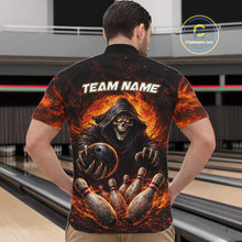 Load image into Gallery viewer, Personalized Skull Bowling Polo, 1/4 zip Jerseys for Men Custom Black and Orange Bowling Team shirts NQS11474