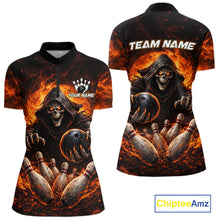 Load image into Gallery viewer, Personalized Skull Bowling Polo, 1/4 zip Jerseys for Women Custom Black and Orange Bowling Team shirt NQS11474