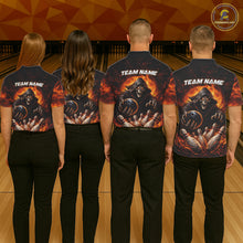 Load image into Gallery viewer, Personalized Skull Bowling Polo, 1/4 zip Jerseys for Men Custom Black and Orange Bowling Team shirts NQS11474