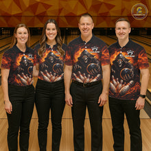 Load image into Gallery viewer, Personalized Skull Bowling Polo, 1/4 zip Jerseys for Men Custom Black and Orange Bowling Team shirts NQS11474