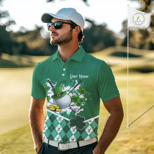 Load image into Gallery viewer, Green argyle pattern St Patrick Golf Polo Golf shirts for Men Custom gifts for the golfer NQS11476