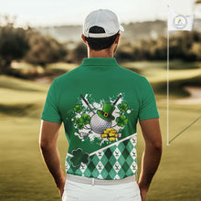 Load image into Gallery viewer, Green argyle pattern St Patrick Golf Polo Golf shirts for Men Custom gifts for the golfer NQS11476