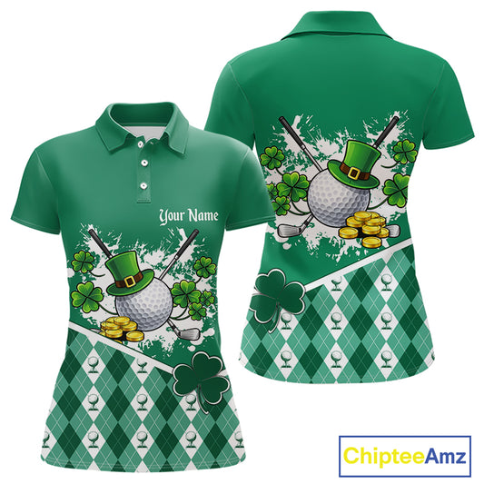 Green argyle pattern St Patrick Golf Polo Golf shirts for Women Custom gifts for the golfer NQS11476
