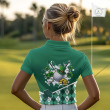 Load image into Gallery viewer, Green argyle pattern St Patrick Golf Polo Golf shirts for Women Custom gifts for the golfer NQS11476