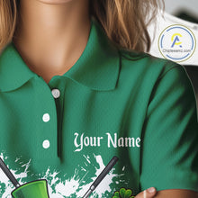 Load image into Gallery viewer, Green argyle pattern St Patrick Golf Polo Golf shirts for Women Custom gifts for the golfer NQS11476