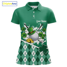 Load image into Gallery viewer, Green argyle pattern St Patrick Golf Polo Golf shirts for Women Custom gifts for the golfer NQS11476