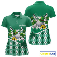 Load image into Gallery viewer, Green argyle pattern St Patrick Golf Polo Golf shirts for Women Custom gifts for the golfer NQS11476