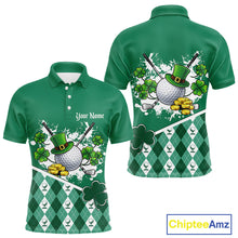 Load image into Gallery viewer, Green argyle pattern St Patrick Golf Polo Golf shirts for Men Custom gifts for the golfer NQS11476