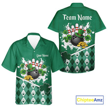 Load image into Gallery viewer, Green argyle pattern St Patrick Hawaiian Bowling Jersey Custom team bowling button up shirt NQS11477