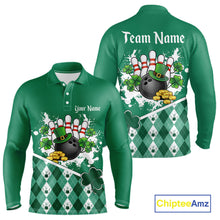 Load image into Gallery viewer, Green argyle pattern St Patrick Bowling Polo, 1/4 zip shirts for Men Custom team bowling jerseys NQS11477