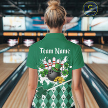 Load image into Gallery viewer, Green argyle pattern St Patrick Bowling Polo, 1/4 zip shirts for Women Custom team bowling jerseys NQS11477