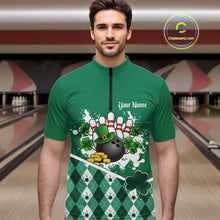 Load image into Gallery viewer, Green argyle pattern St Patrick Bowling Polo, 1/4 zip shirts for Men Custom team bowling jerseys NQS11477
