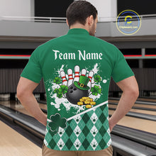 Load image into Gallery viewer, Green argyle pattern St Patrick Bowling Polo, 1/4 zip shirts for Men Custom team bowling jerseys NQS11477