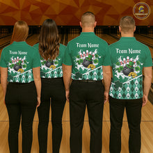 Load image into Gallery viewer, Green argyle pattern St Patrick Bowling Polo, 1/4 zip shirts for Men Custom team bowling jerseys NQS11477