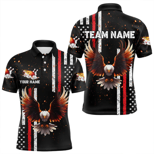 Personalized Black American Flag Flame Eagle Bowling Shirts For Men Custom patriotic bowling jerseys NQS9549