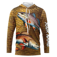 Load image into Gallery viewer, Redfish fishing scales Custom Name long sleeve Fishing Shirts, personalized red drum fishing jerseys NQS5266