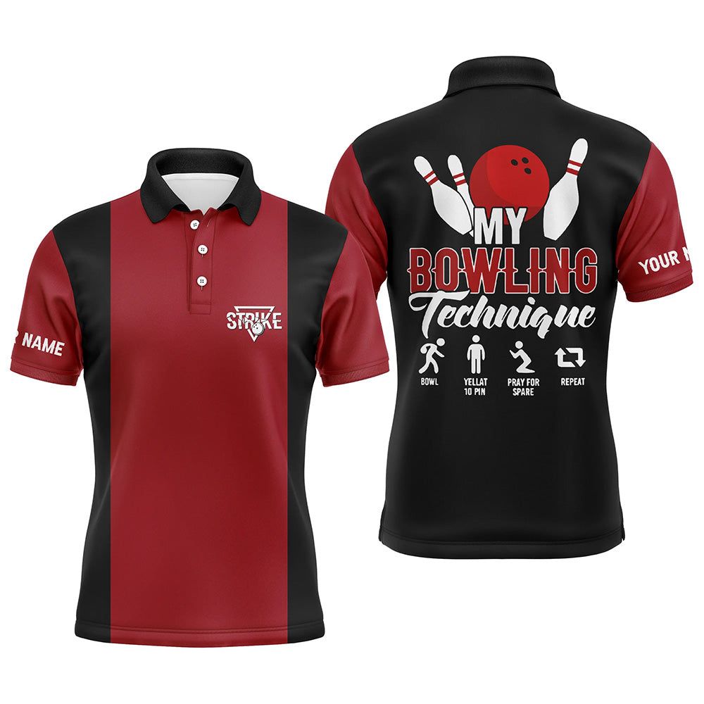 Custom Red black bowling shirt for bowling – personalized team jersey front view