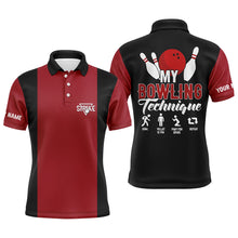 Load image into Gallery viewer, Red black vintage Mens polo bowling shirts Custom my bowling technique strike Bowling Team Jersey NQS5487