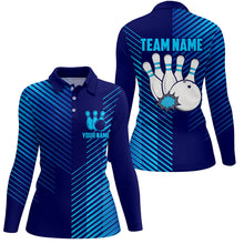 Load image into Gallery viewer, Blue stripes pattern bowling ball pins custom Women's bowling Polo, Quarter Zip shirts team jerseys NQS7843