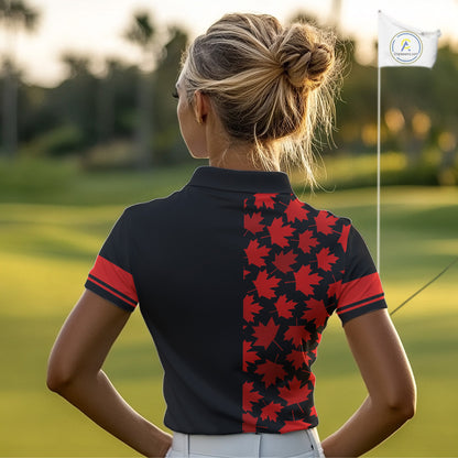 Black and Red maple leaf pattern Women golf polo shirt Custom Canadian Flag patriotic ladies golf top NQS10139