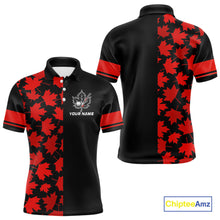 Load image into Gallery viewer, Black and Red maple leaf pattern Men golf polo shirts Custom Canadian Flag patriotic mens golf top NQS10139