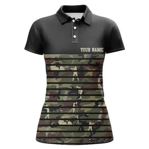 Green golf camo black Womens golf polo shirts custom name golf tops for ladies, golfing gifts NQS5952