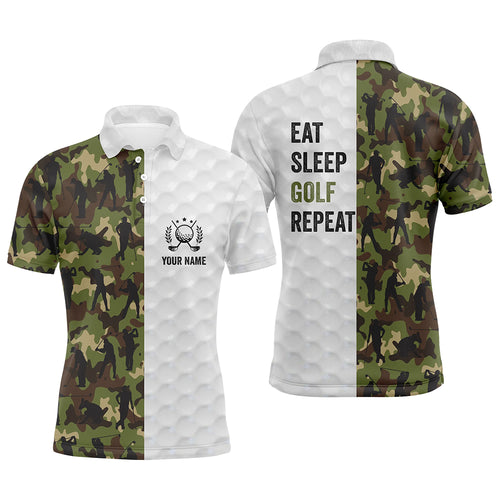 Eat Sleep Golf Repeat Mens golf polo shirts personalized Green camo white best mens golf wears NQS5955
