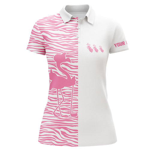 Pink zebra pattern flamingo Womens golf polo shirts custom name white team golf shirts ladies NQS5959